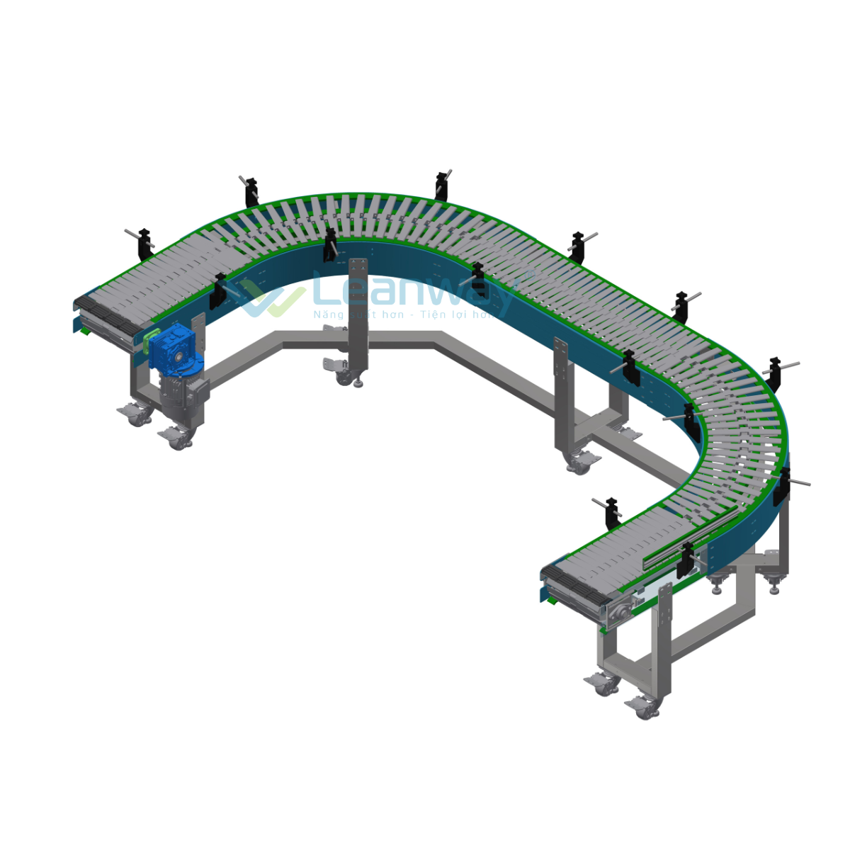 Băng tải xích nhựa cong 180 độ
