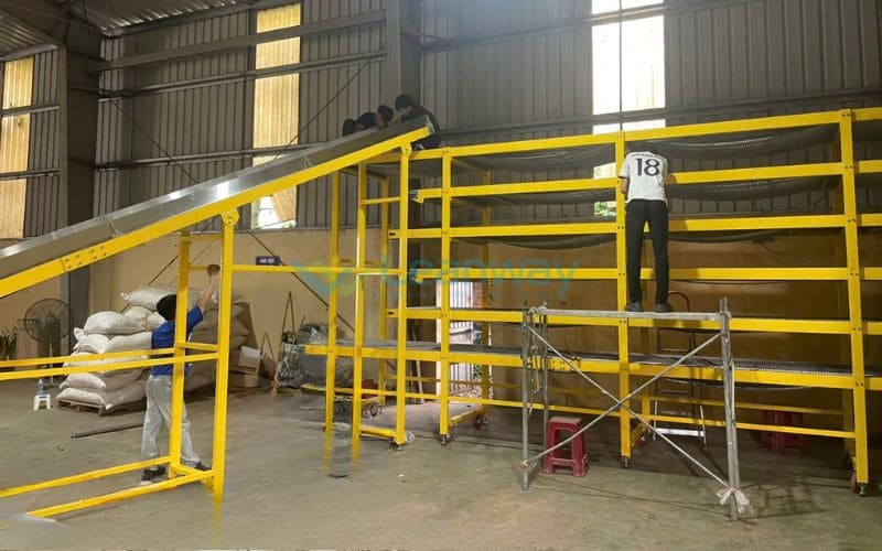 Băng tải xích lưới inox sử dụng dụng sấy hàng nông sản